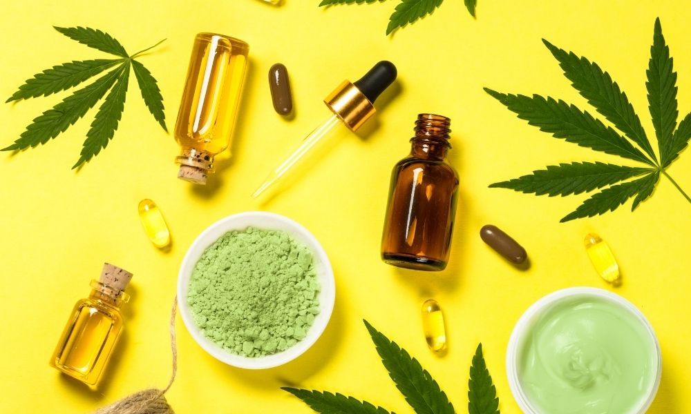 cbd products with yellow background