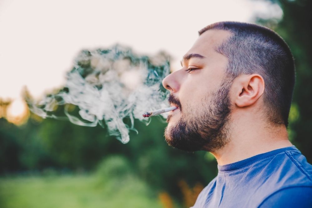 man smoking cbd flower joint
