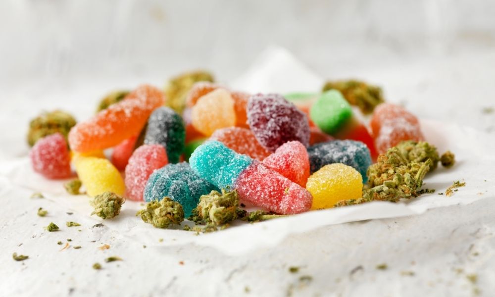 sugary gummy candies with buds
