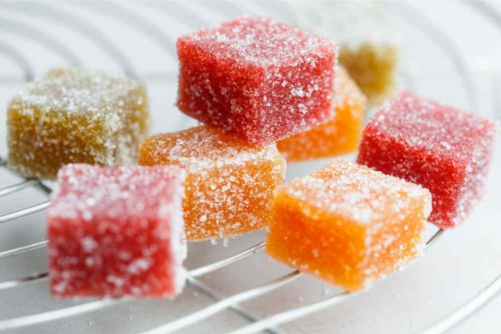 close up shot of sugary d8 gummies