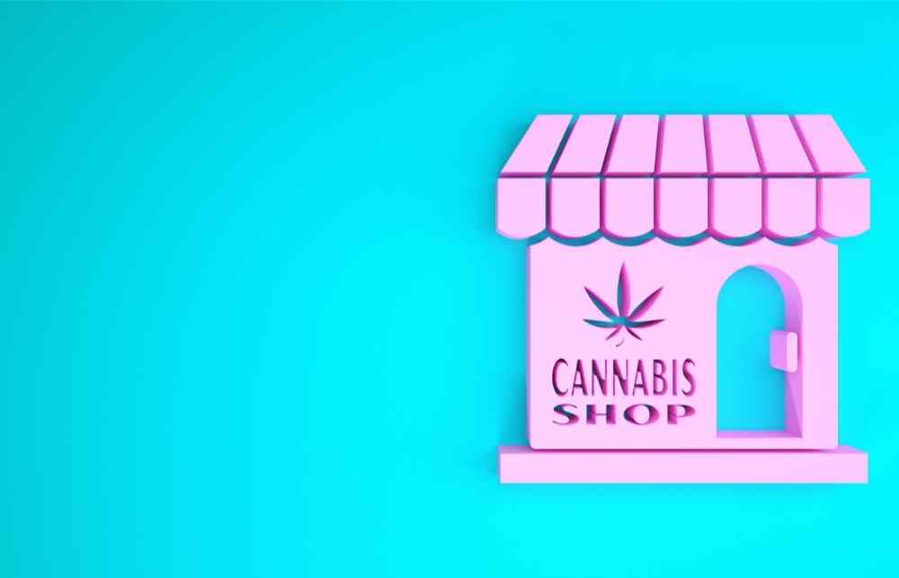 cannabis store pink with blue background