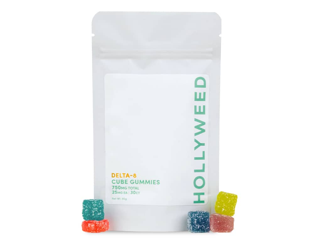 hollyweed d8 gummy cubes package
