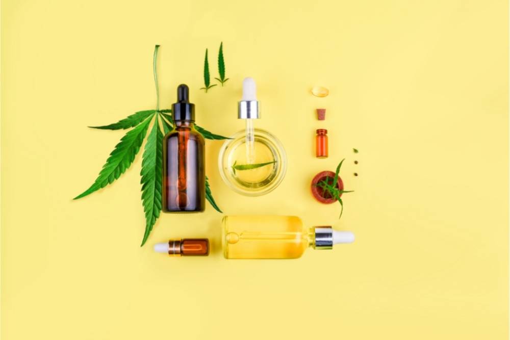 Cannabinoid-yellow-background-leaf-bottle-tincture