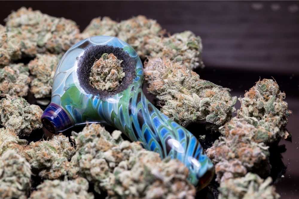 hemp flower packed into pipe bowl